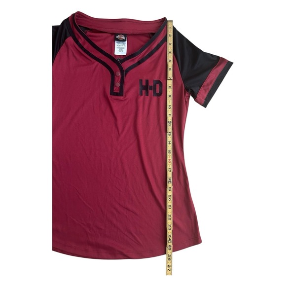 Harley Davidson T-Shirt Women's Medium Ringer Tee Columbia SC Red Henley - Picture 4 of 9